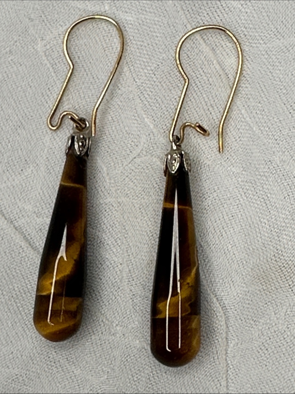 Genuine Tiger Eye Gemstone Brown Teardrop Earrings